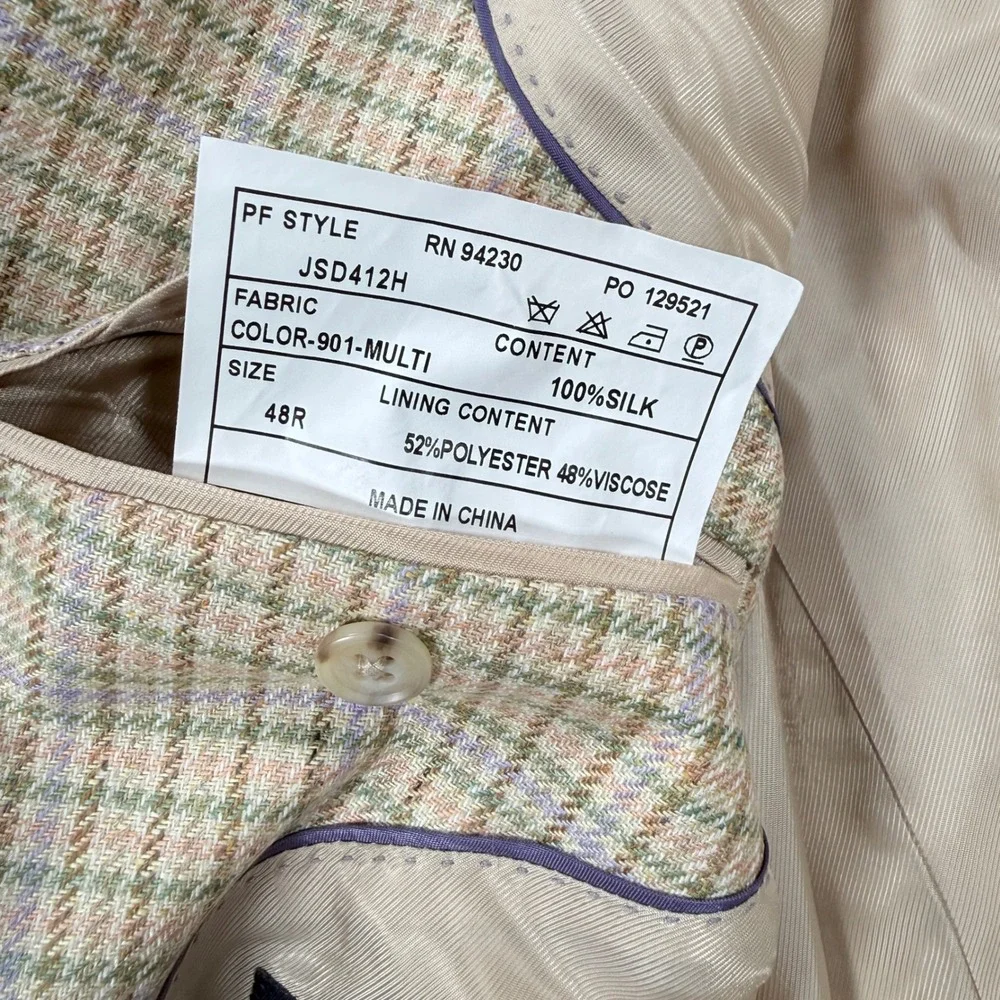 Paul Fredrick Lanificio di Pray Wool Silk Check Sport Coat Blazer 48R Multi